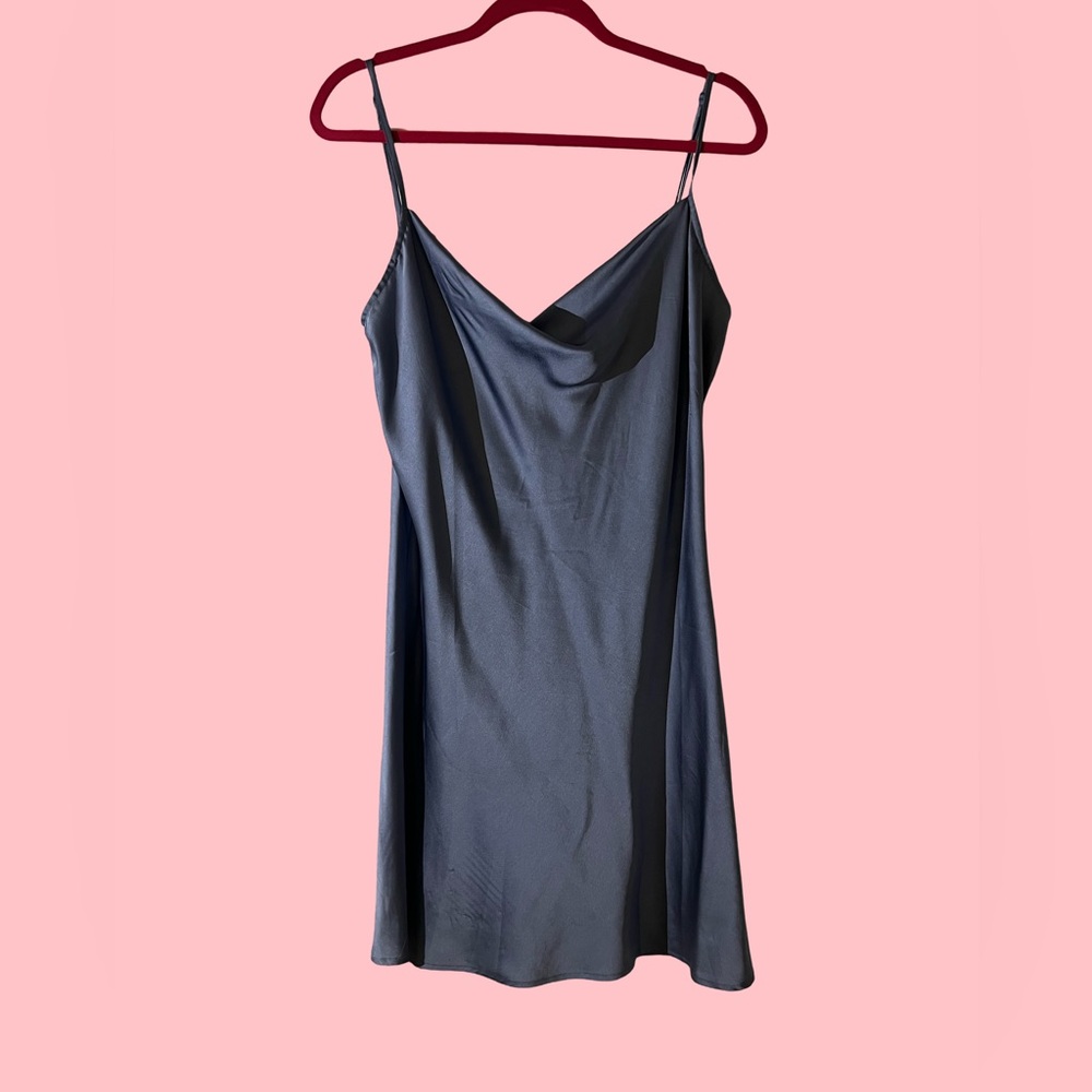 Guess cowl neck mini blue slip dress